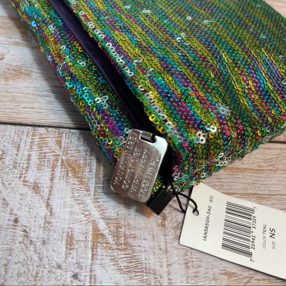 NWT BCBGeneration Multi-Colored Sequin Foldover Clutch Teal - Picture 2 of 16
